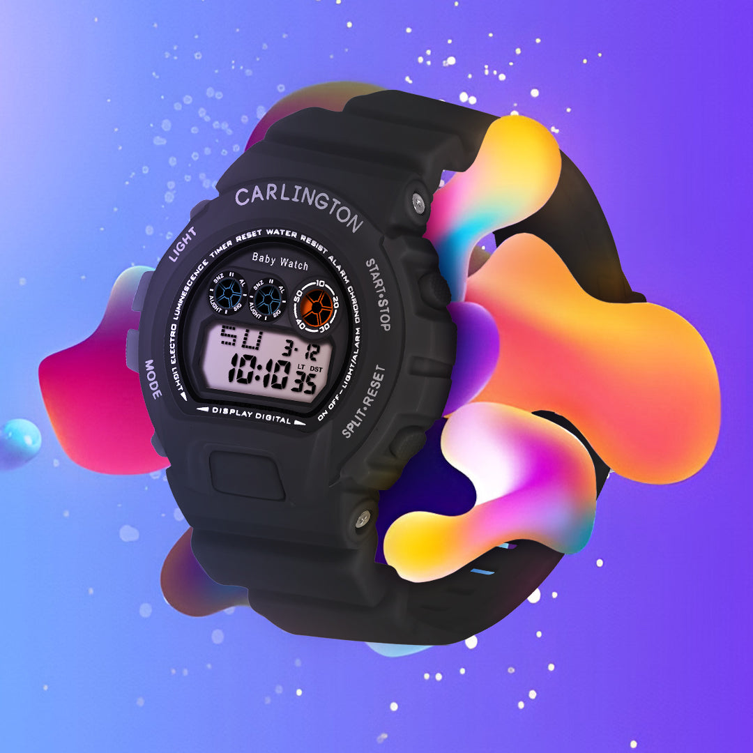 Carlington Kids Digital Watch for Boys and Girls Age 2 to 14 Years Pink Green Black Colour Band with Alarm and Date Display - CT_717