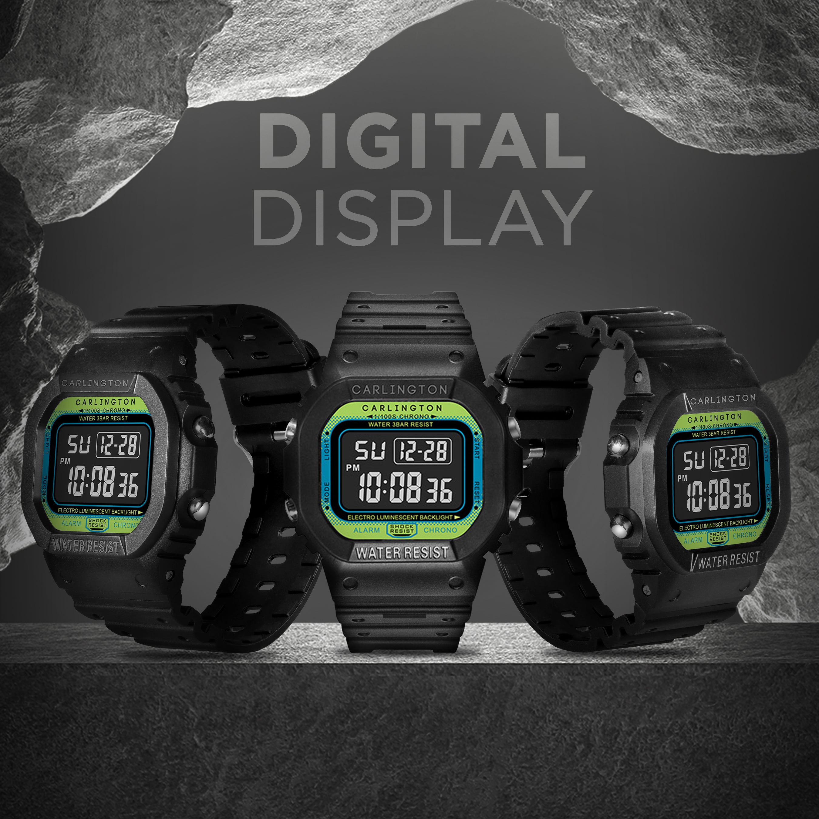 Carlington Digital Sports Watch Dual Time, Alarm, Calendar, Stopwatch, Water-Resistant, Shock-Resistant, Back Light Display. The Perfect Watch for Men - CT 1801