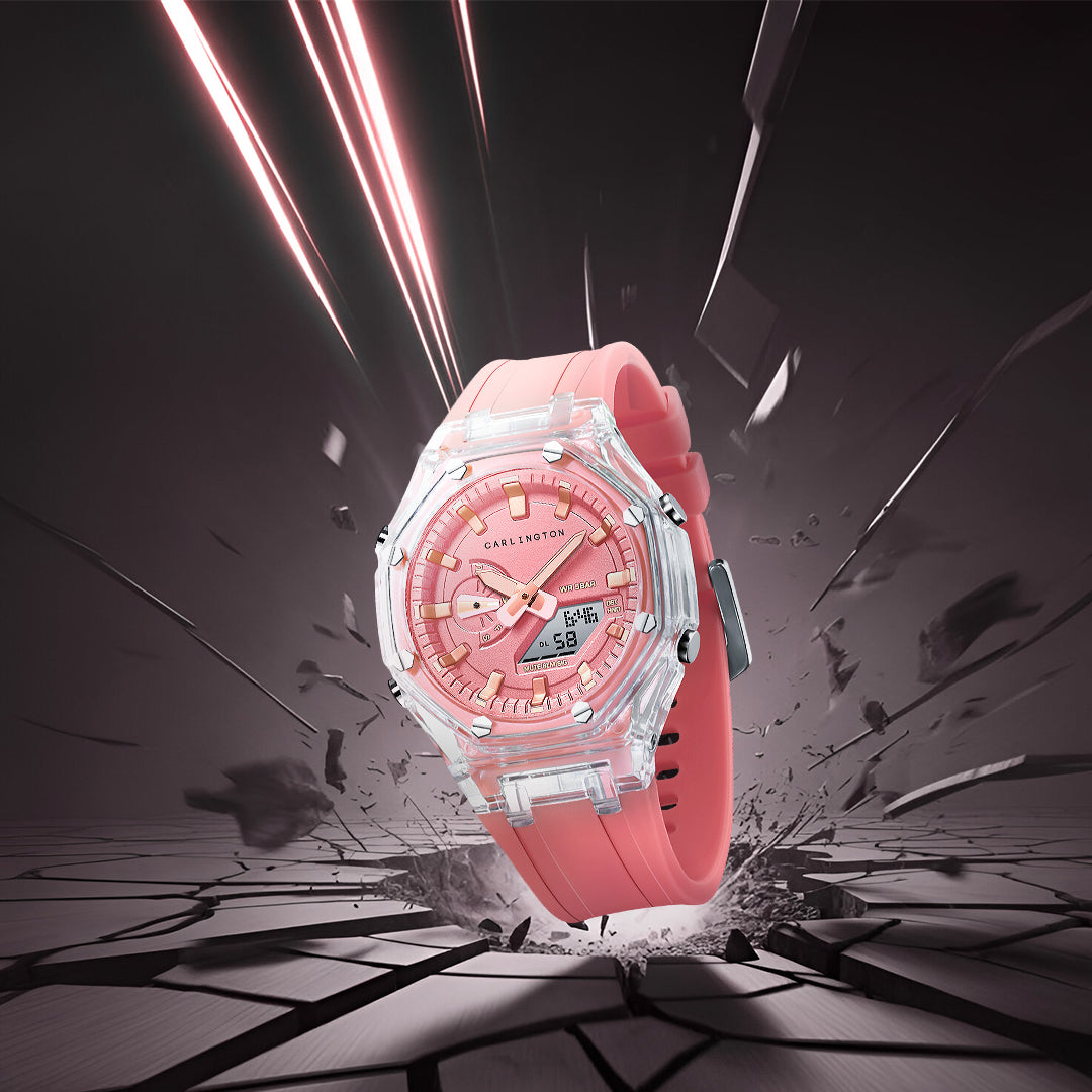 Carlington Velocity Series Analog-Digital Sports Watches for Women and Girls with Alarm, Stopwatch, Backlit Display, Dualtime, Silicone Rubber Strap, Water & Shock Resiatant - CT_8088