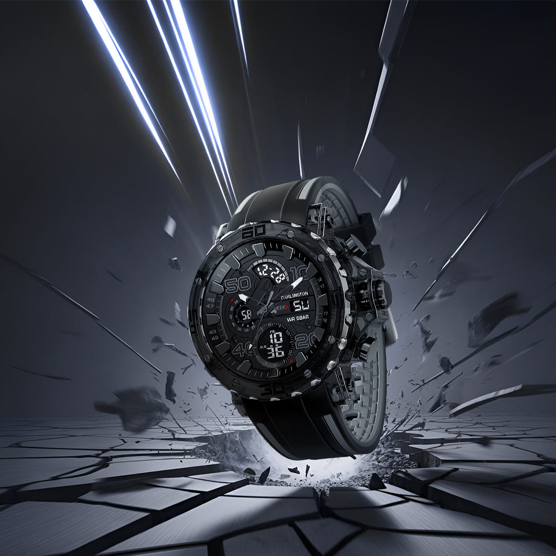 Carlington Velocity Series Analog-Digital Sports Watches for Men and Boys with Alarm, Stopwatch, Backlit Display, Dualtime, Silicone Rubber Strap, Water & Shock Resiatant - CT_8136