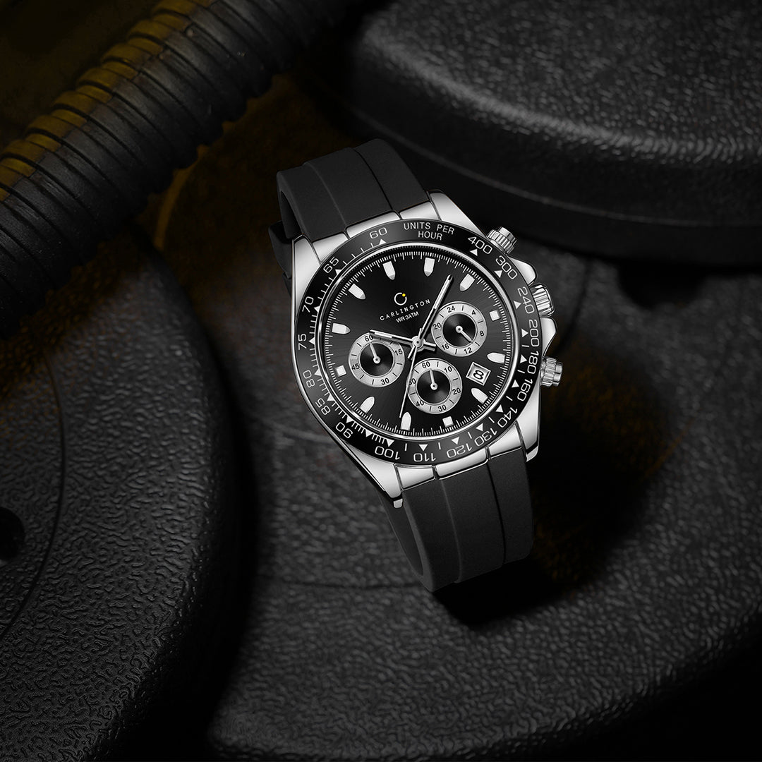 Carlington Nitro Analog Chronograph Men’s Polyurethane Strap Wrist Watch | Quartz Movement | Water & Shock Resistant Watch for Men | Casual & Formal Wear - CT_8054