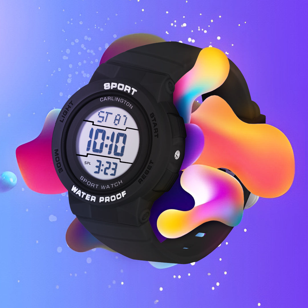 Carlington Kids Digital Watch for Boys and Girls Age 2 to 14 Years Red Purple Black Colour Band with Alarm and Date Display - CT_9123