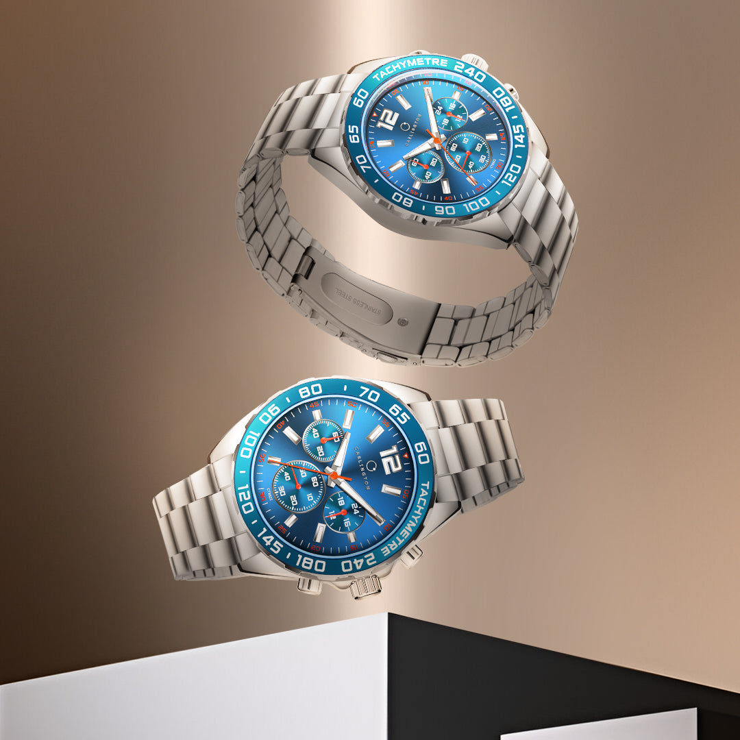Carlington Legacy Series Analog Wrist Watches with Chronograph & Stainless Steel Chain Strap for Men - CT 9922