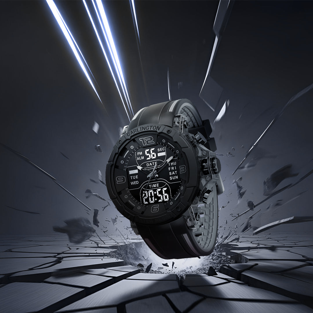 Carlington Velocity Series Analog-Digital Sports Watches for Men and Boys with Alarm, Stopwatch, Backlit Display, Dualtime, Silicone Rubber Strap, Water & Shock Resiatant - CT_8140