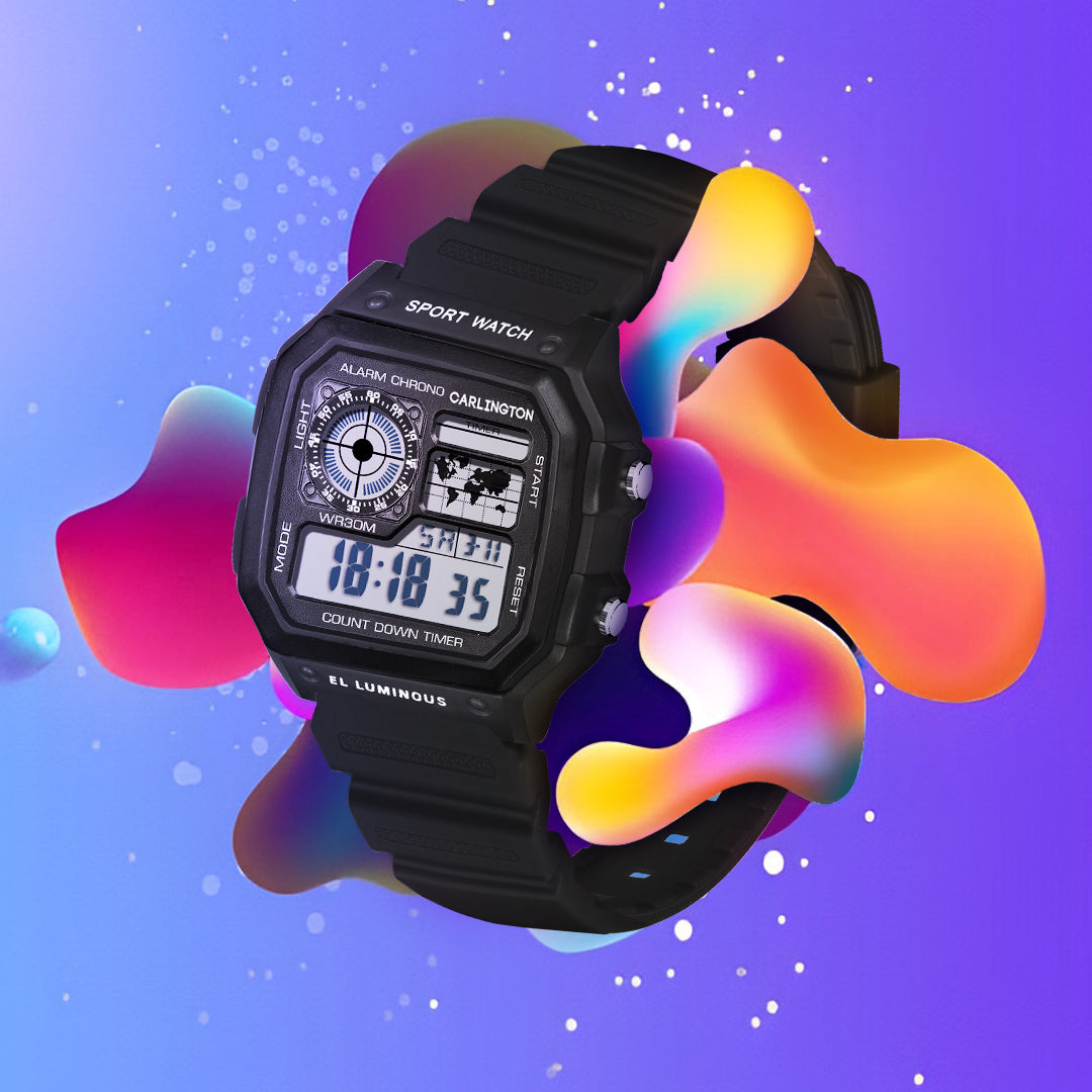 Carlington Kids Digital Watch for Boys and Girls Age 2 to 12 Years Pink Green Black Colour Band with Alarm and Date Display - CT_321