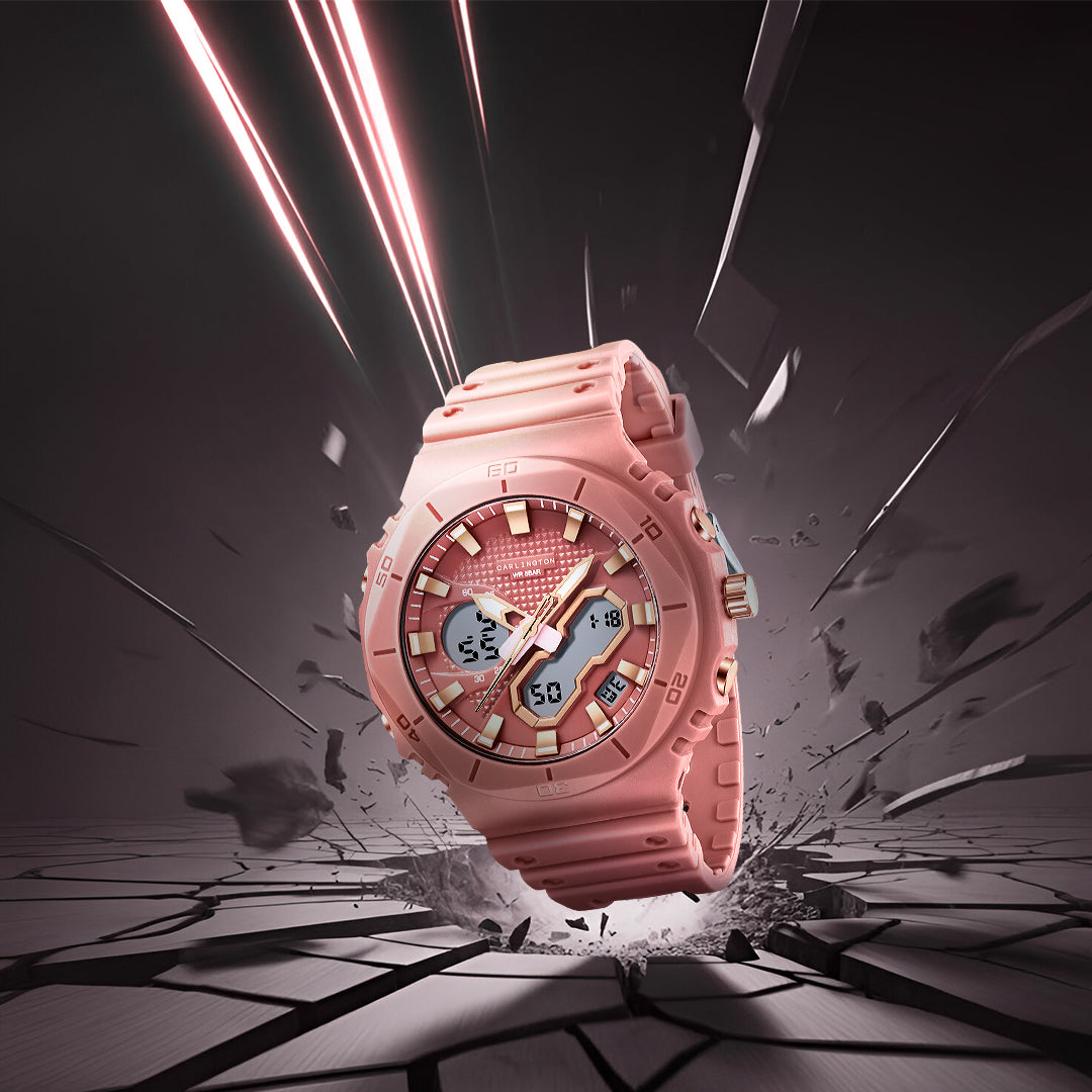 Carlington Velocity Series Analog-Digital Sports Watches for Men and Boys with Alarm, Stopwatch, Backlit Display, Dualtime, Silicone Rubber Strap, Water & Shock Resiatant - CT_8120