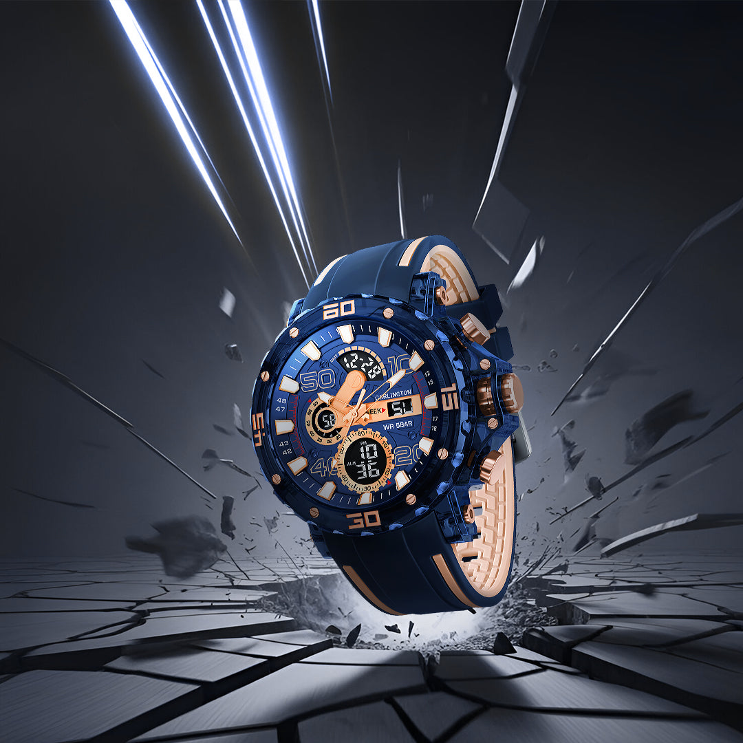 Carlington Velocity Series Analog-Digital Sports Watches for Men and Boys with Alarm, Stopwatch, Backlit Display, Dualtime, Silicone Rubber Strap, Water & Shock Resiatant - CT_8136