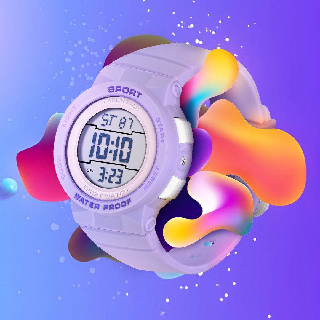 Carlington Kids Digital Watch for Boys and Girls Age 2 to 14 Years Red Purple Black Colour Band with Alarm and Date Display - CT_9123
