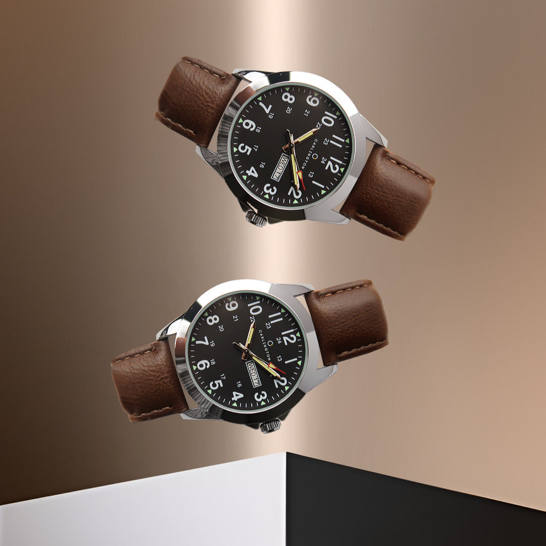 Carlington Aristocrat Series Analog Day & Date Watches for Men with Premium Leather Strap - CT 1073