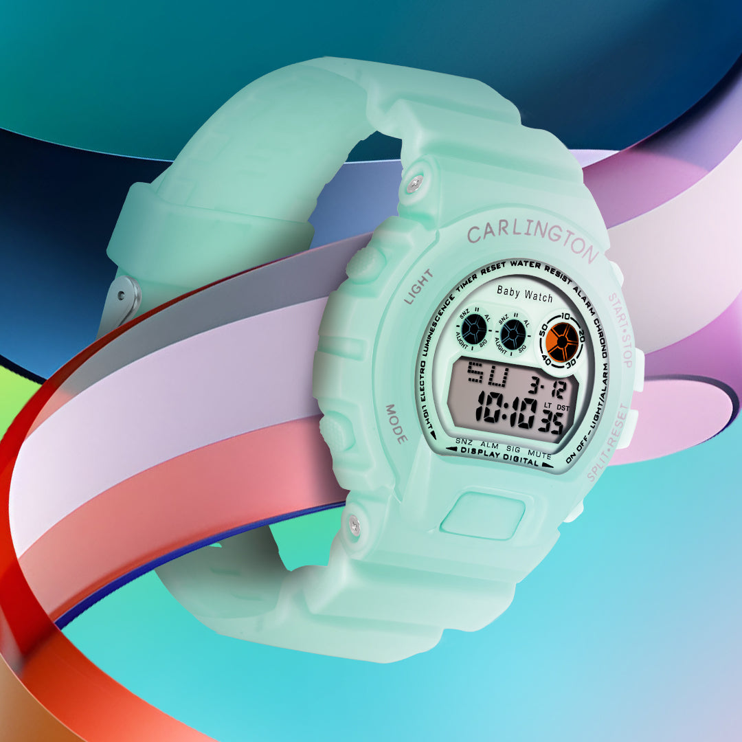 Carlington Kids Digital Watch for Boys and Girls Age 2 to 14 Years Pink Green Black Colour Band with Alarm and Date Display - CT_717