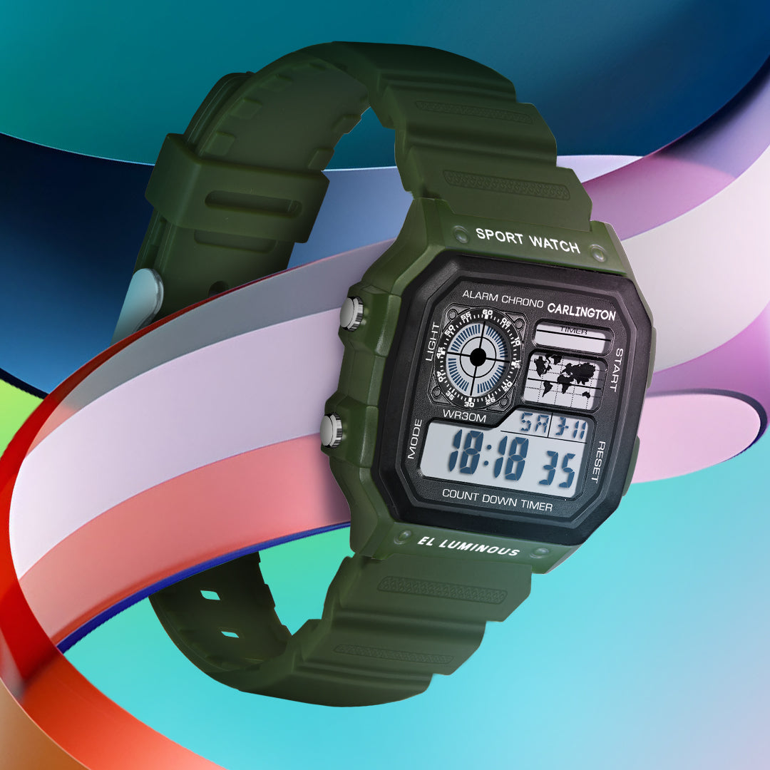 Carlington Kids Digital Watch for Boys and Girls Age 2 to 12 Years Pink Green Black Colour Band with Alarm and Date Display - CT_321