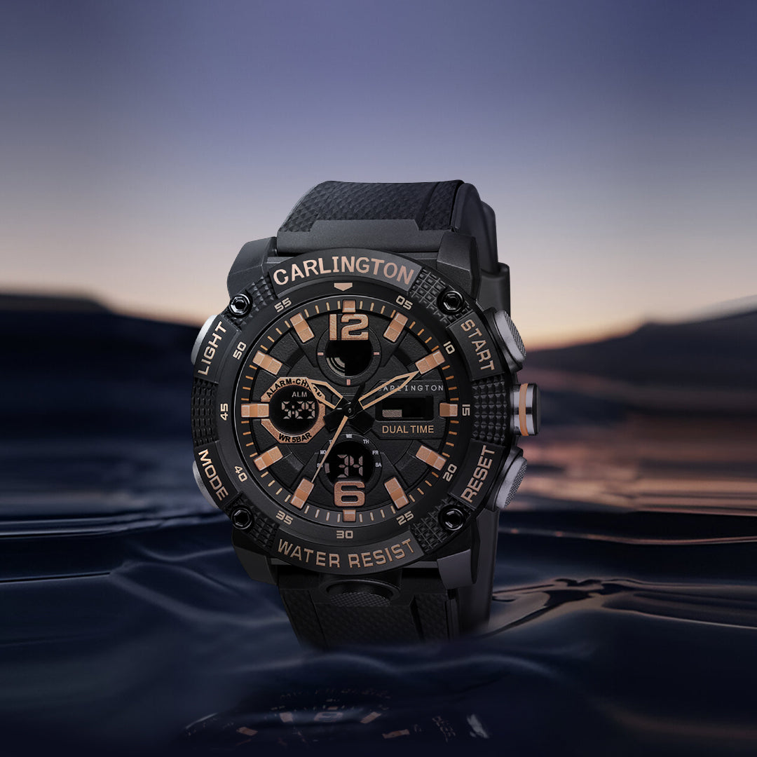 Carlington Velocity Series Analog-Digital Sports Watches for Men and Boys with Alarm, Stopwatch, Backlit Display, Dualtime, Silicone Rubber Strap, Water & Shock Resiatant - CT_8039