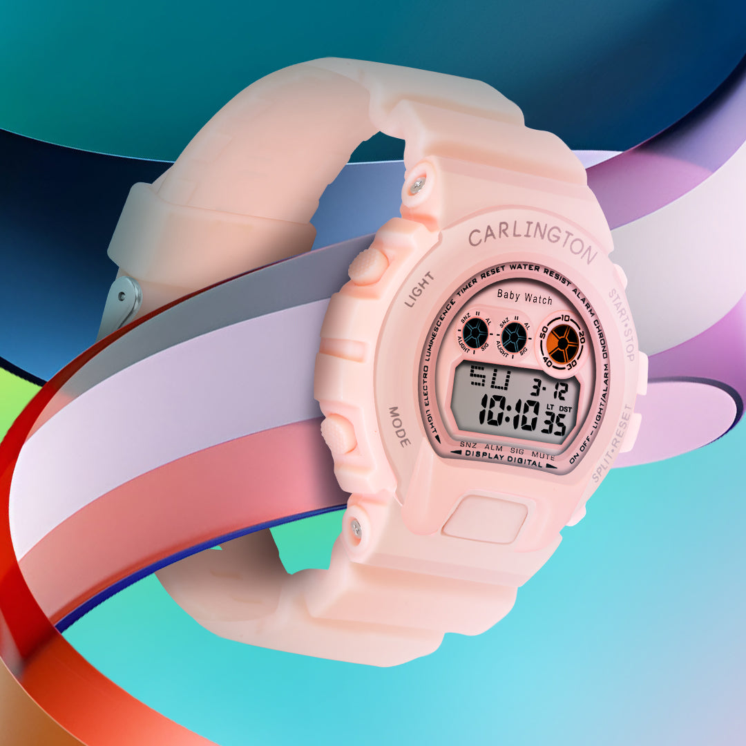 Carlington Kids Digital Watch for Boys and Girls Age 2 to 14 Years Pink Green Black Colour Band with Alarm and Date Display - CT_717
