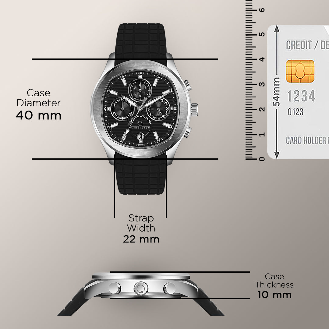 Carlington Legacy Series Analog Wrist Watches with Chronograph & Silicone Rubber Strap for Men - CT 9999