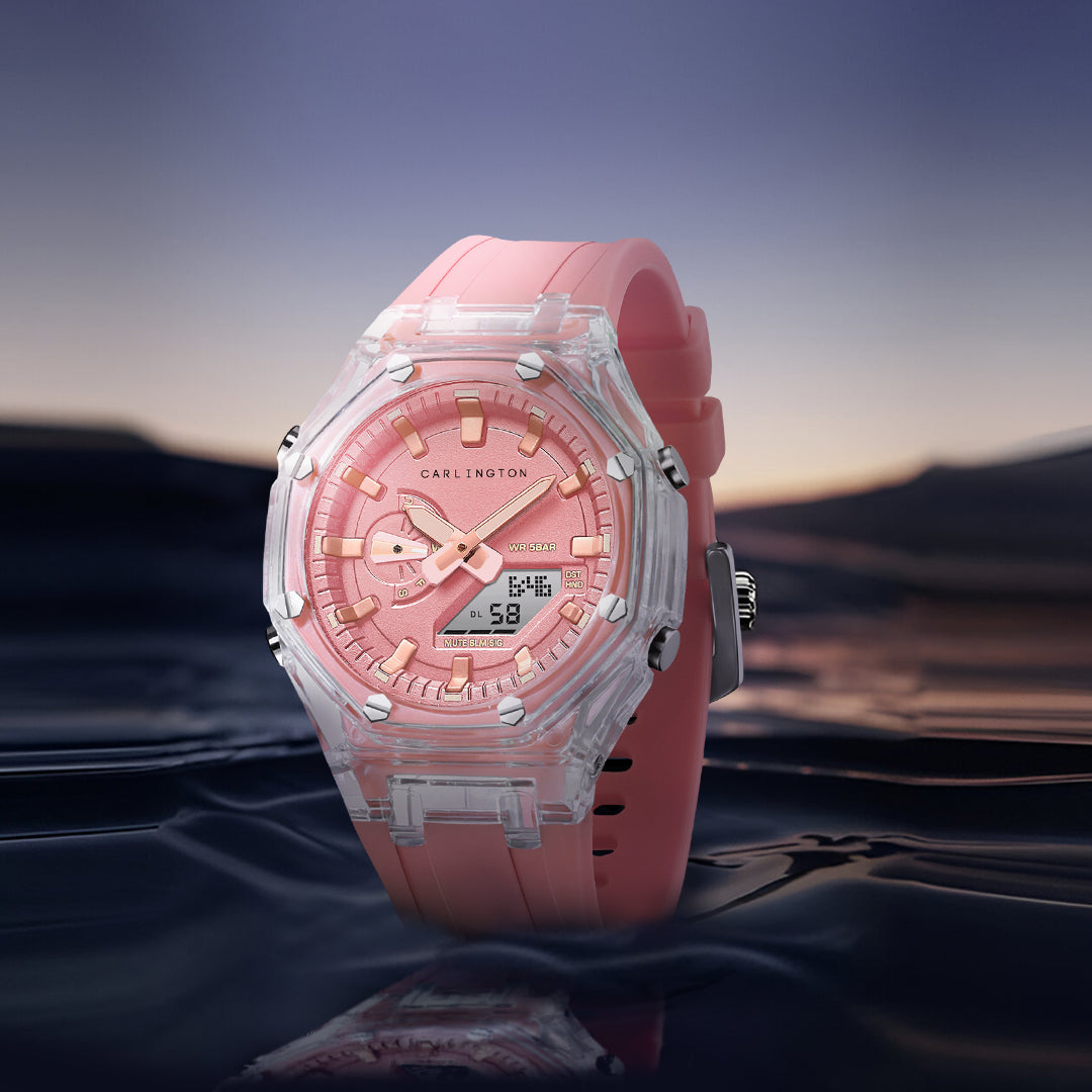 Carlington Velocity Series Analog-Digital Sports Watches for Women and Girls with Alarm, Stopwatch, Backlit Display, Dualtime, Silicone Rubber Strap, Water & Shock Resiatant - CT_8088