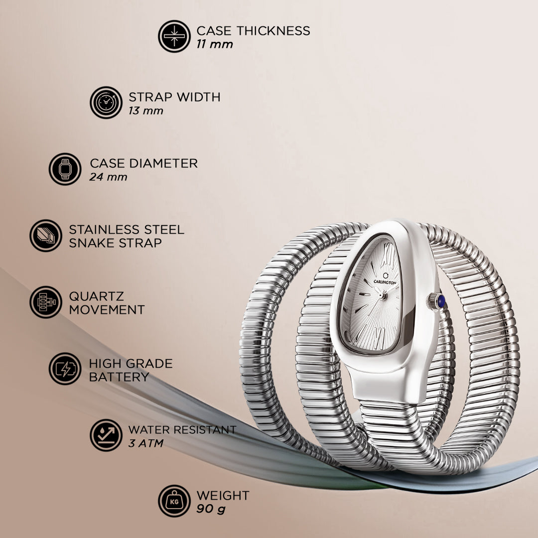 Carlington Elegant Snake Band Analog Women's Watch – Premium Stainless Steel Strap, Oval Designer Dial, Water-Resistant Ladies Watch for Party & Casual Wear Premium Gift Watch for Women