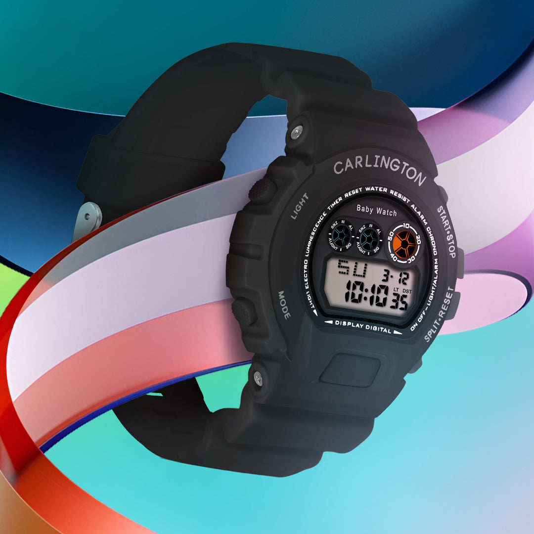 Carlington Kids Digital Watch for Boys and Girls Age 2 to 14 Years Pink Green Black Colour Band with Alarm and Date Display - CT_717