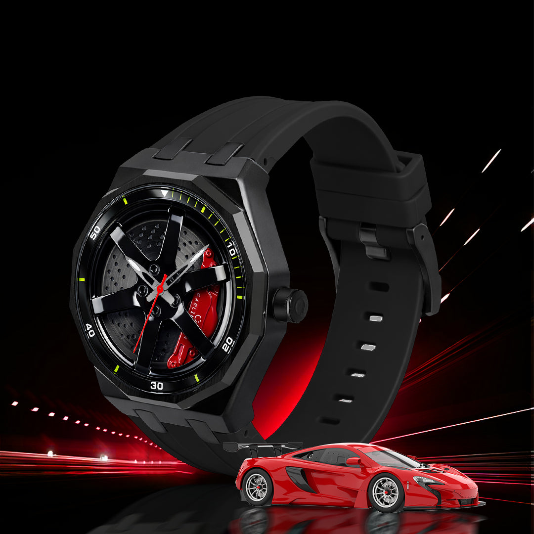 Carlington Nitro Series Analog Watches for Men | Unique Wheel Dial Design | Premium Silicone Strap | Stylish Sports Look | Quartz Movement Wrist Watches for Boys & Men_CT-7277 Black