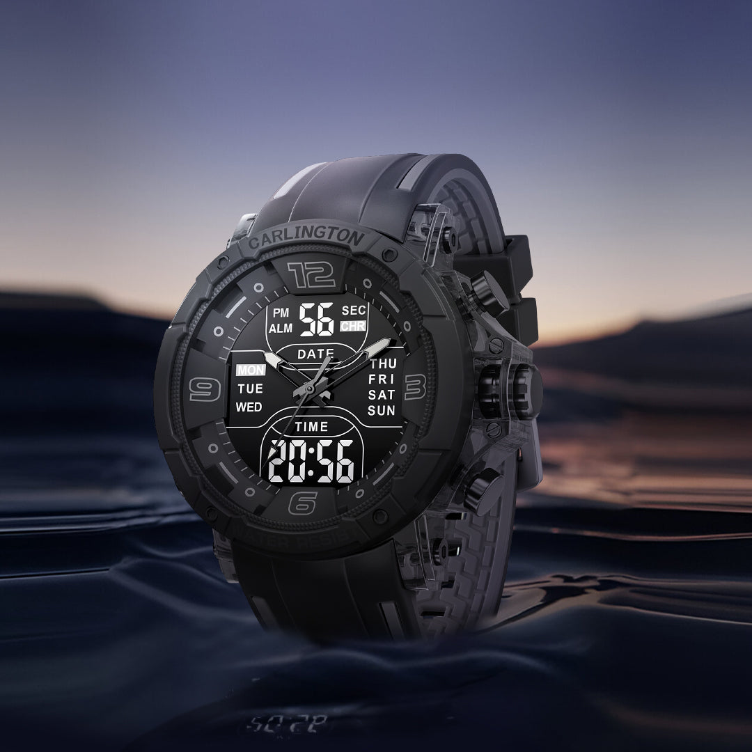 Carlington Velocity Series Analog-Digital Sports Watches for Men and Boys with Alarm, Stopwatch, Backlit Display, Dualtime, Silicone Rubber Strap, Water & Shock Resiatant - CT_8140