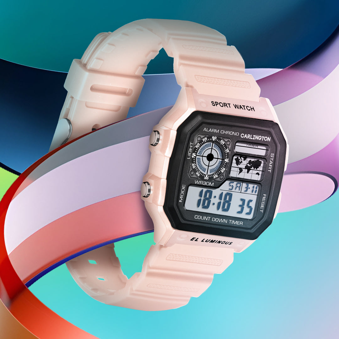 Carlington Kids Digital Watch for Boys and Girls Age 2 to 12 Years Pink Green Black Colour Band with Alarm and Date Display - CT_321