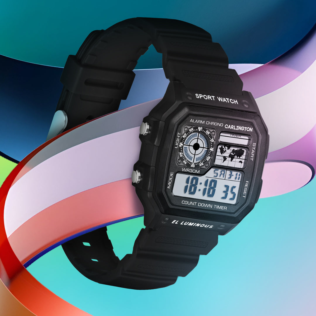 Carlington Kids Digital Watch for Boys and Girls Age 2 to 12 Years Pink Green Black Colour Band with Alarm and Date Display - CT_321