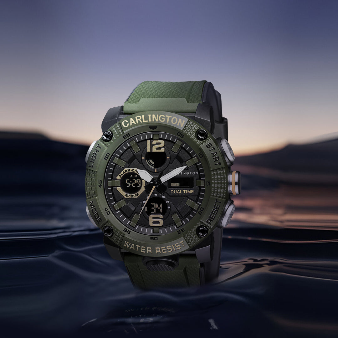 Carlington Velocity Series Analog-Digital Sports Watches for Men and Boys with Alarm, Stopwatch, Backlit Display, Dualtime, Silicone Rubber Strap, Water & Shock Resiatant - CT_8039