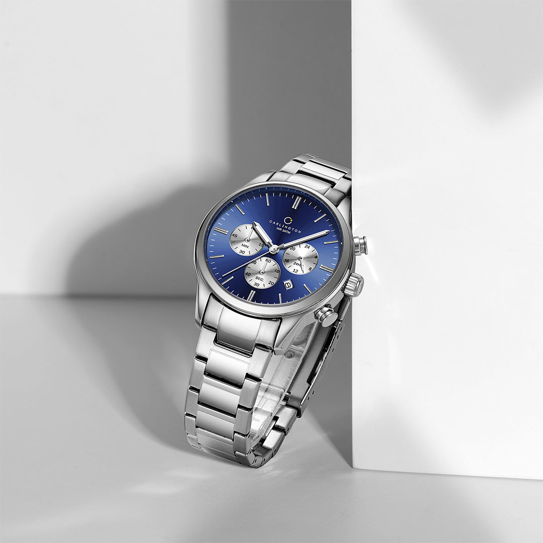 Carlington Nitro Analog Chronograph Men’s Stainless Steel Strap Wrist Watch | Quartz Movement | Water & Shock Resistant Watch for Men | Casual & Formal Wear - CT_8076