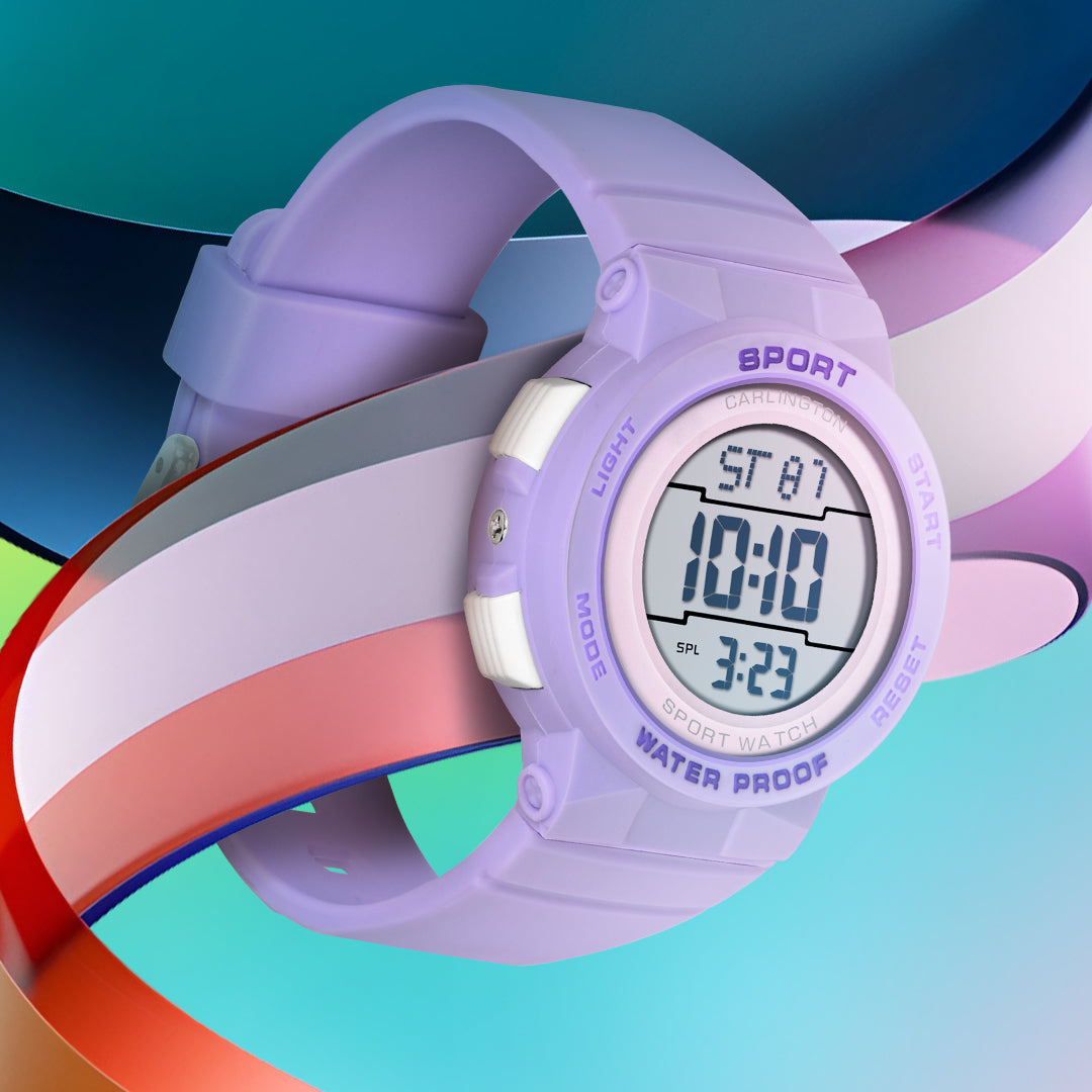 Carlington Kids Digital Watch for Boys and Girls Age 2 to 14 Years Red Purple Black Colour Band with Alarm and Date Display - CT_9123