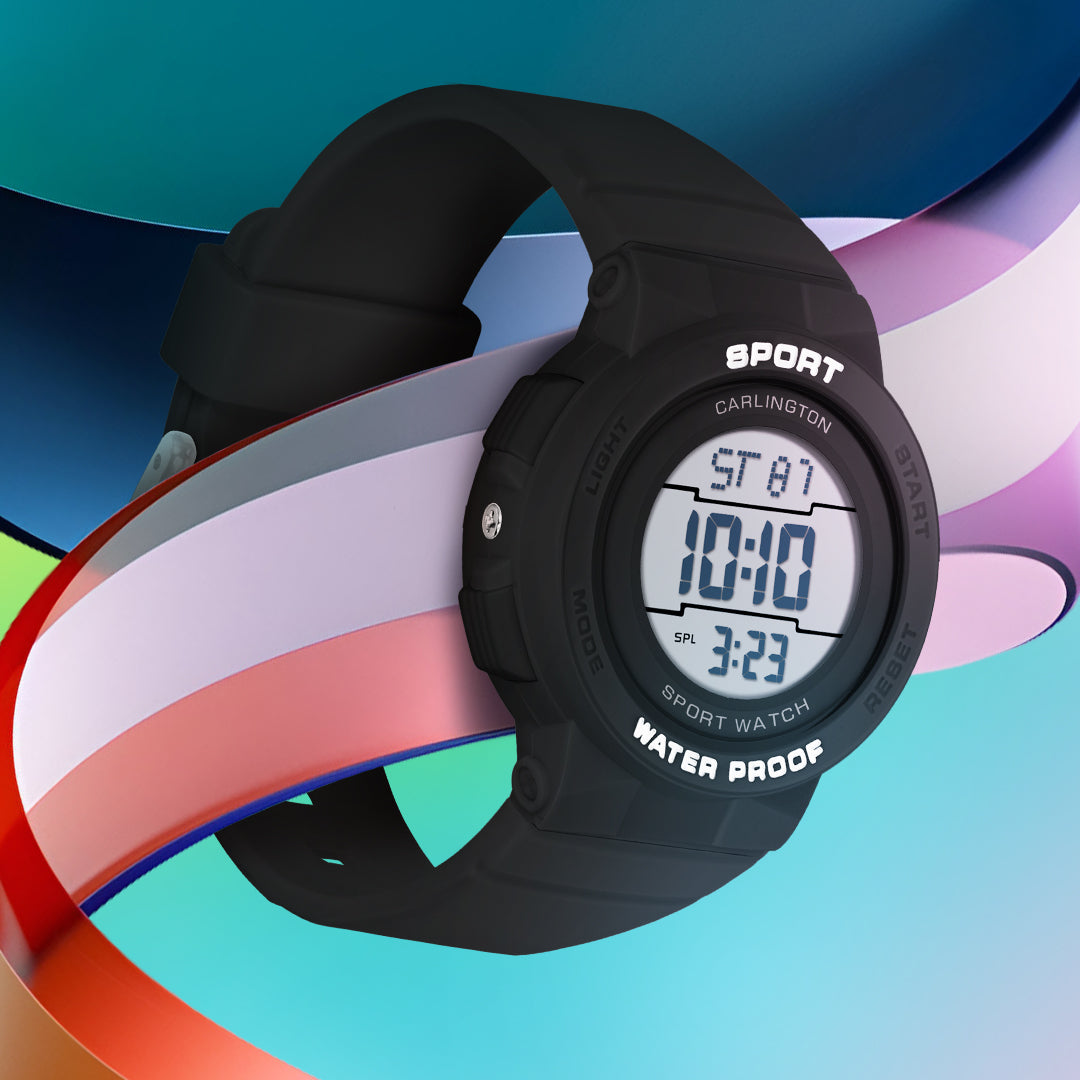 Carlington Kids Digital Watch for Boys and Girls Age 2 to 14 Years Red Purple Black Colour Band with Alarm and Date Display - CT_9123
