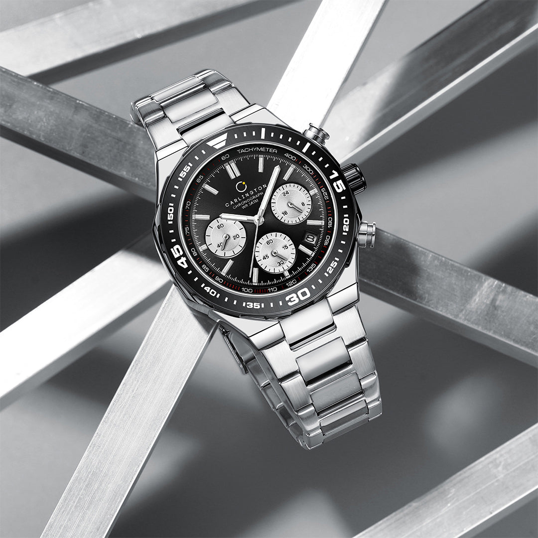 Carlington Nitro Analog Chronograph Men’s Stainless Steel Strap Wrist Watch | Quartz Movement | Water & Shock Resistant Watch for Men | Casual & Formal Wear - CT_8049