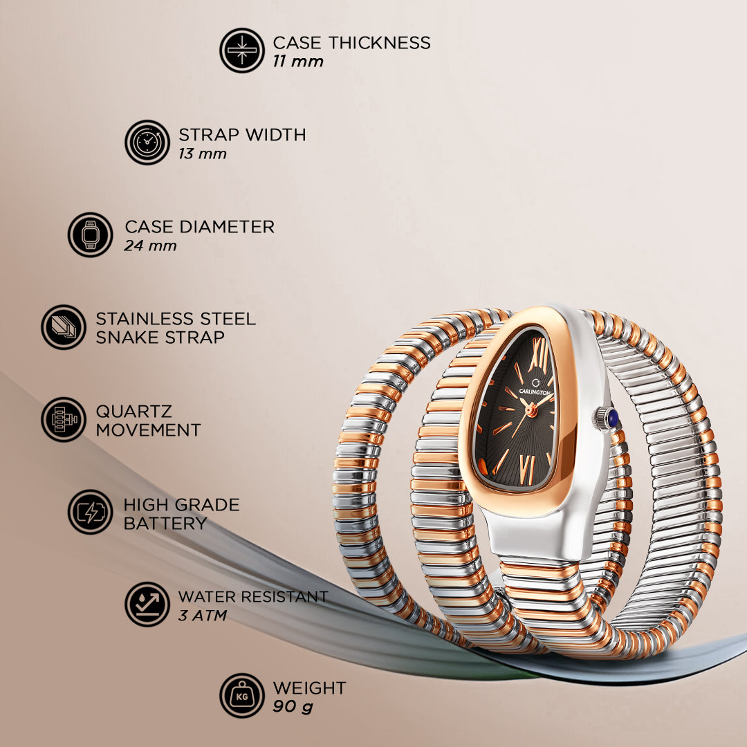 Carlington Elegant Snake Band Analog Women's Watch – Premium Stainless Steel Strap, Oval Designer Dial, Water-Resistant Ladies Watch for Party & Casual Wear Premium Gift Watch for Women