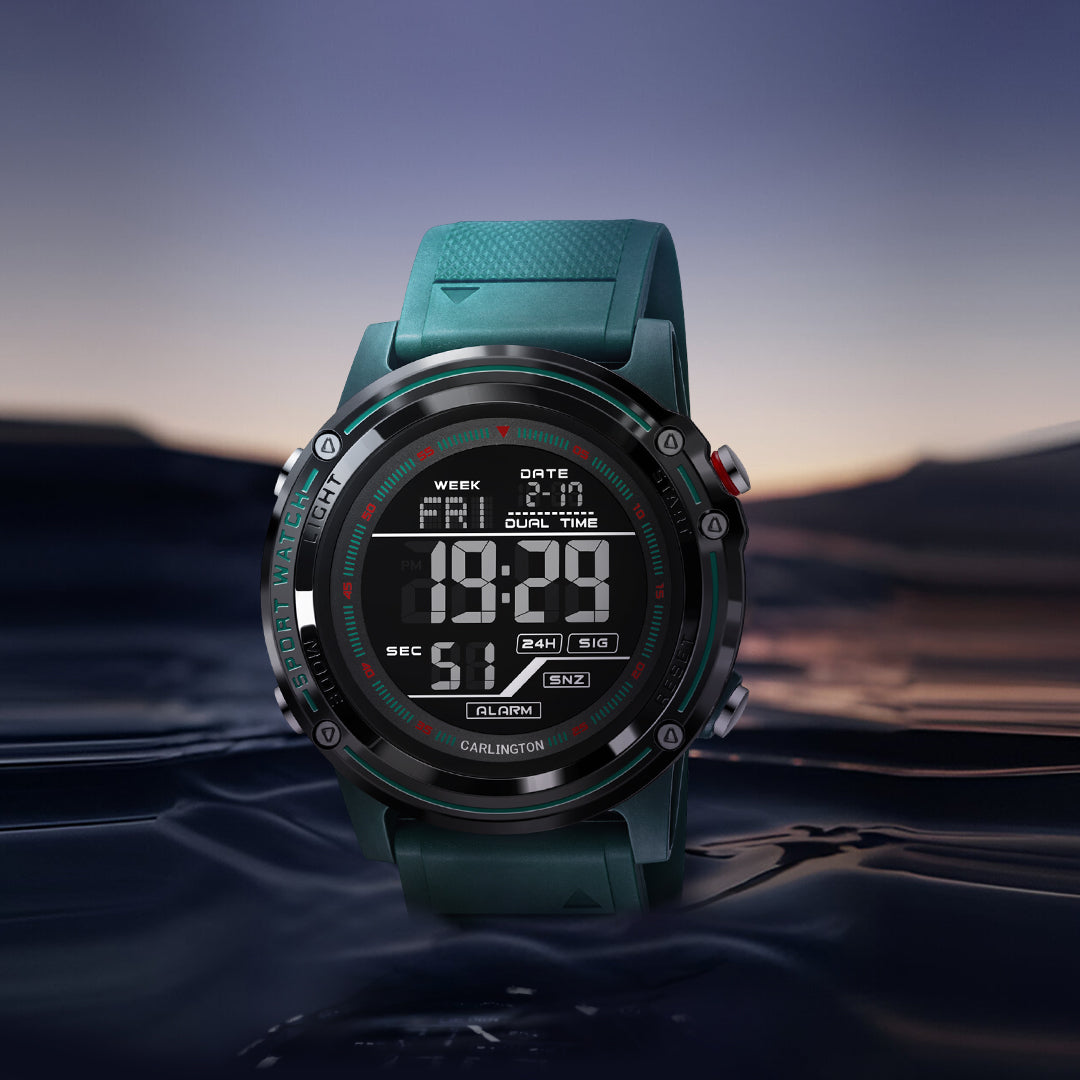 Carlington Velocity Series Analog-Digital Sports Watches for Men and Boys with Alarm, Stopwatch, Backlit Display, Dualtime, Silicone Rubber Strap, Water & Shock Resiatant - CT_8125