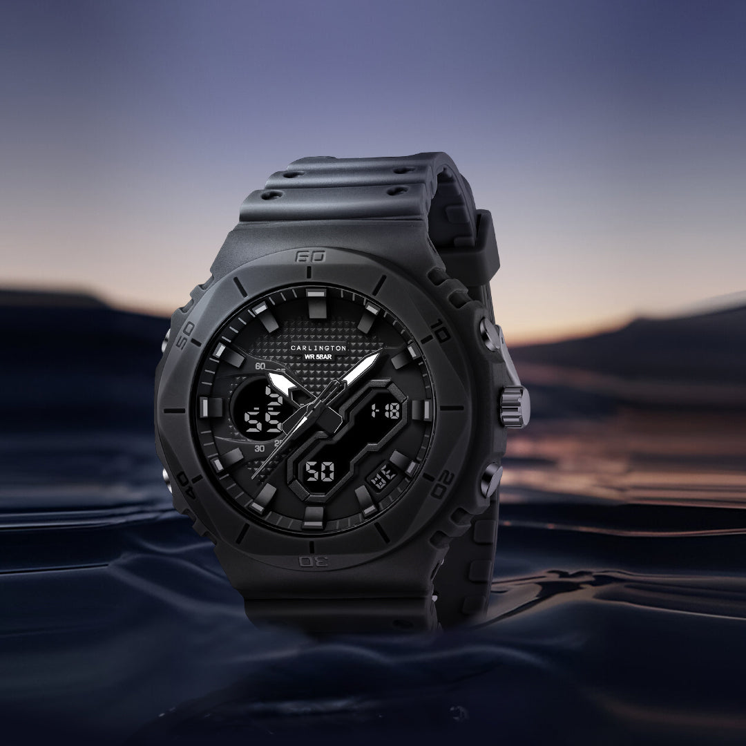 Carlington Velocity Series Analog-Digital Sports Watches for Men and Boys with Alarm, Stopwatch, Backlit Display, Dualtime, Silicone Rubber Strap, Water & Shock Resiatant - CT_8120