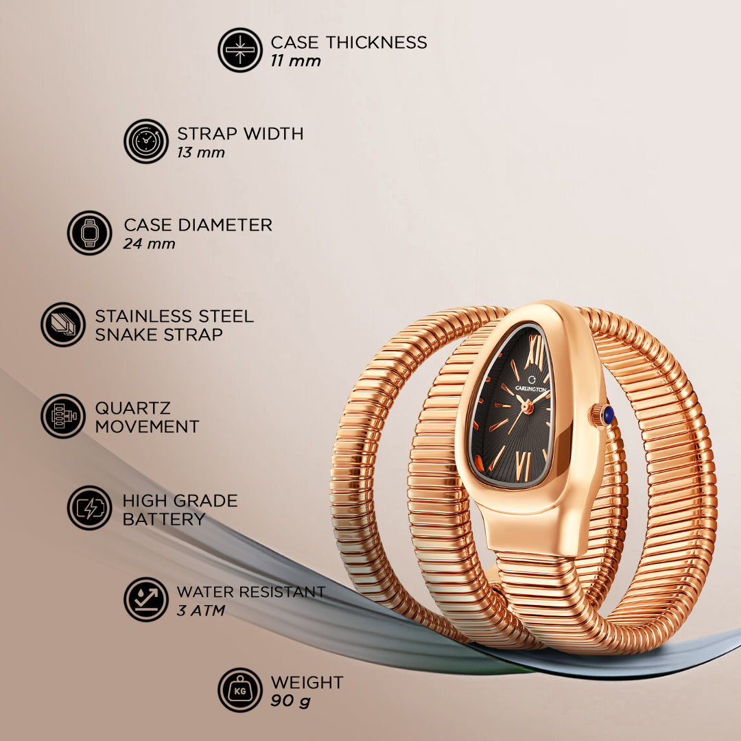 Carlington Elegant Snake Band Analog Women's Watch – Premium Stainless Steel Strap, Oval Designer Dial, Water-Resistant Ladies Watch for Party & Casual Wear Premium Gift Watch for Women