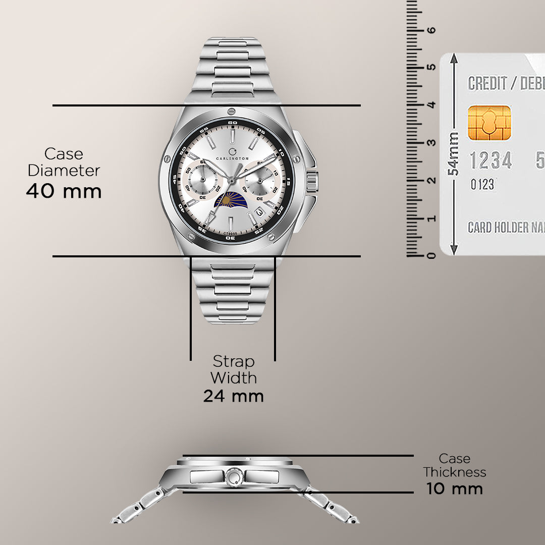 Carlington Legacy Series Analog Wrist Watches With Sun & Moon Face With Stainless Steel Strap for Men - CT 9955