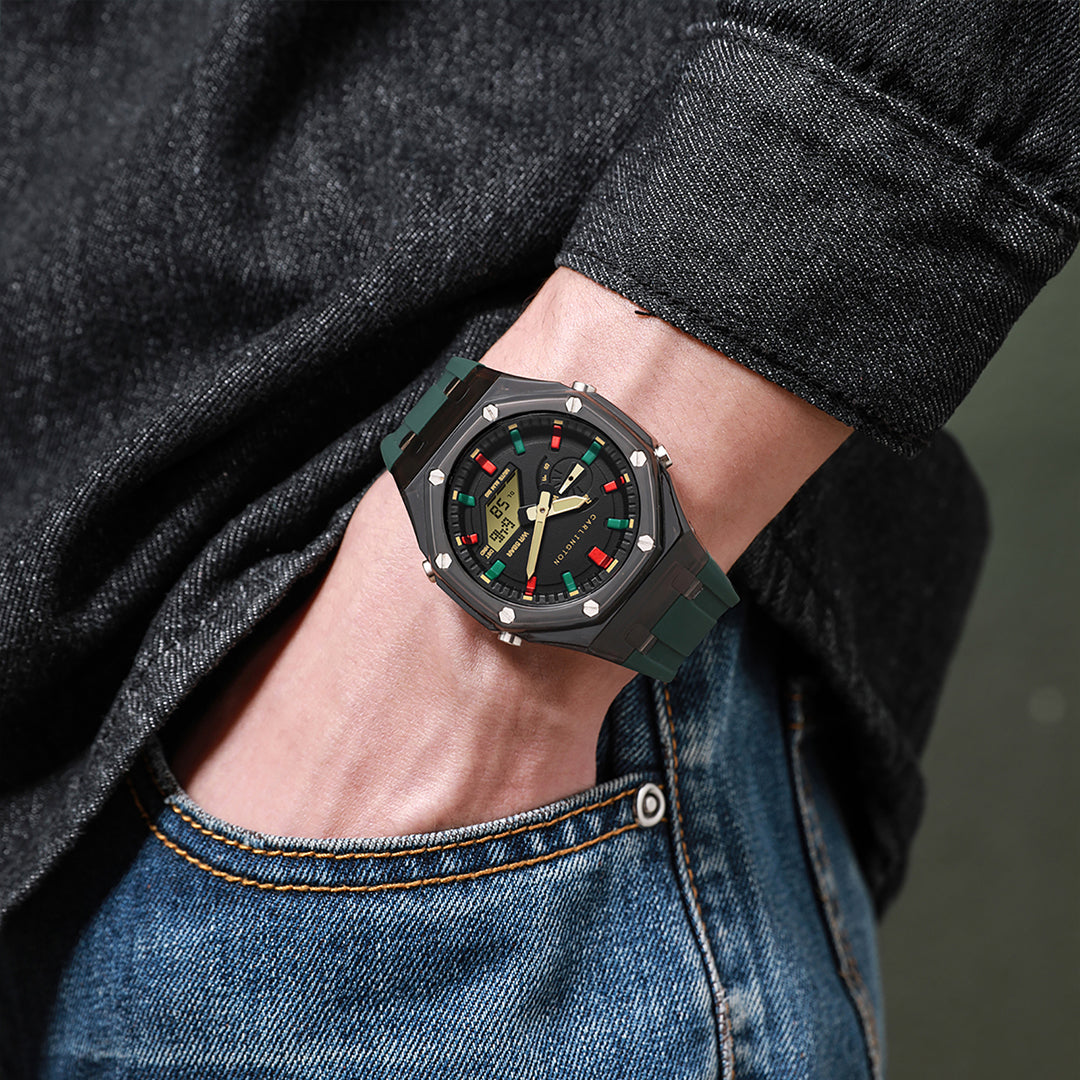 Carlington Velocity Series Analog-Digital Sports Watches for Men and Boys with Alarm, Stopwatch, Backlit Display, Dualtime, Silicone Rubber Strap, Water & Shock Resiatant - CT_8088