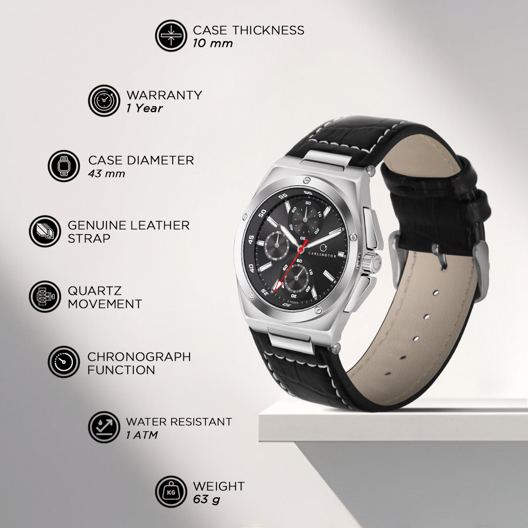 Carlington Legacy Series Analog Wrist Watches with Chronograph & Premium Leather Strap for Men - CT 9966
