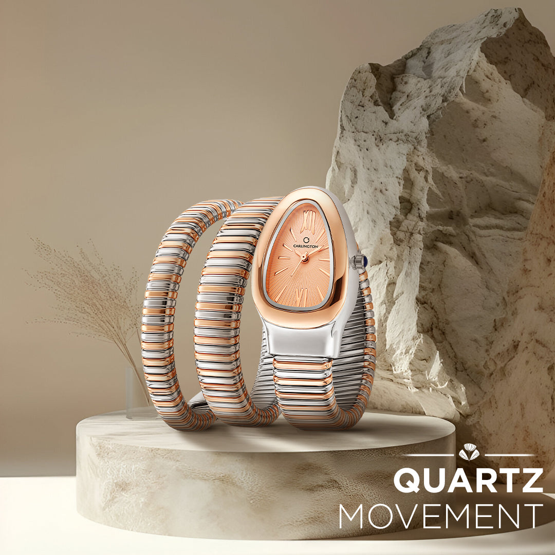 Carlington Scarlet Collection Women’s Analog Oval Dial Rose Gold Two Tone Stainless Steel Strap Watch – Wristwatch with Gift Box - CT 501 Two Tone Rose