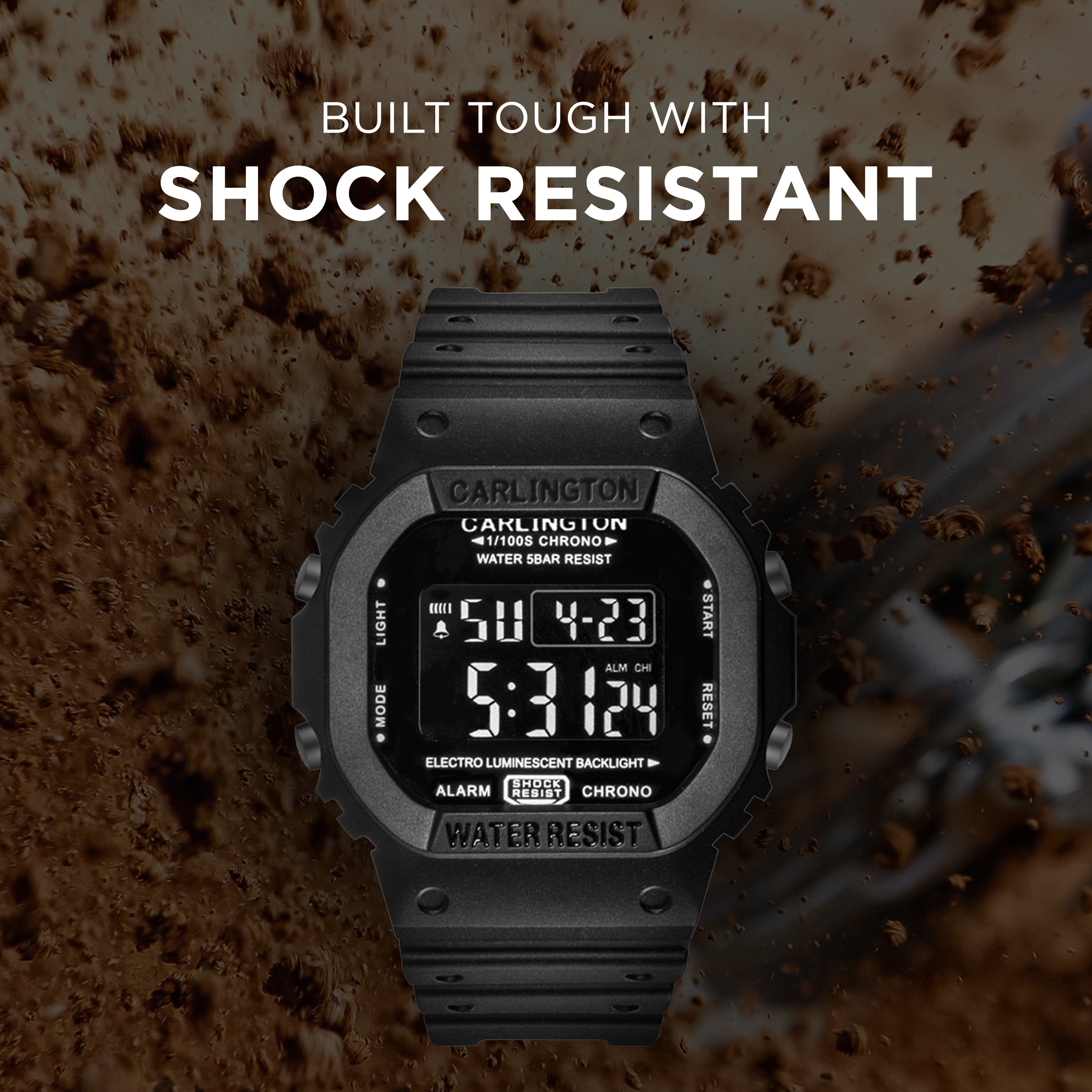 Carlington Digital Sports Watch Dual Time, Alarm, Calendar, Stopwatch, Water-Resistant, Shock-Resistant, Back Light Display. The Perfect Watch for Men - CT 1801