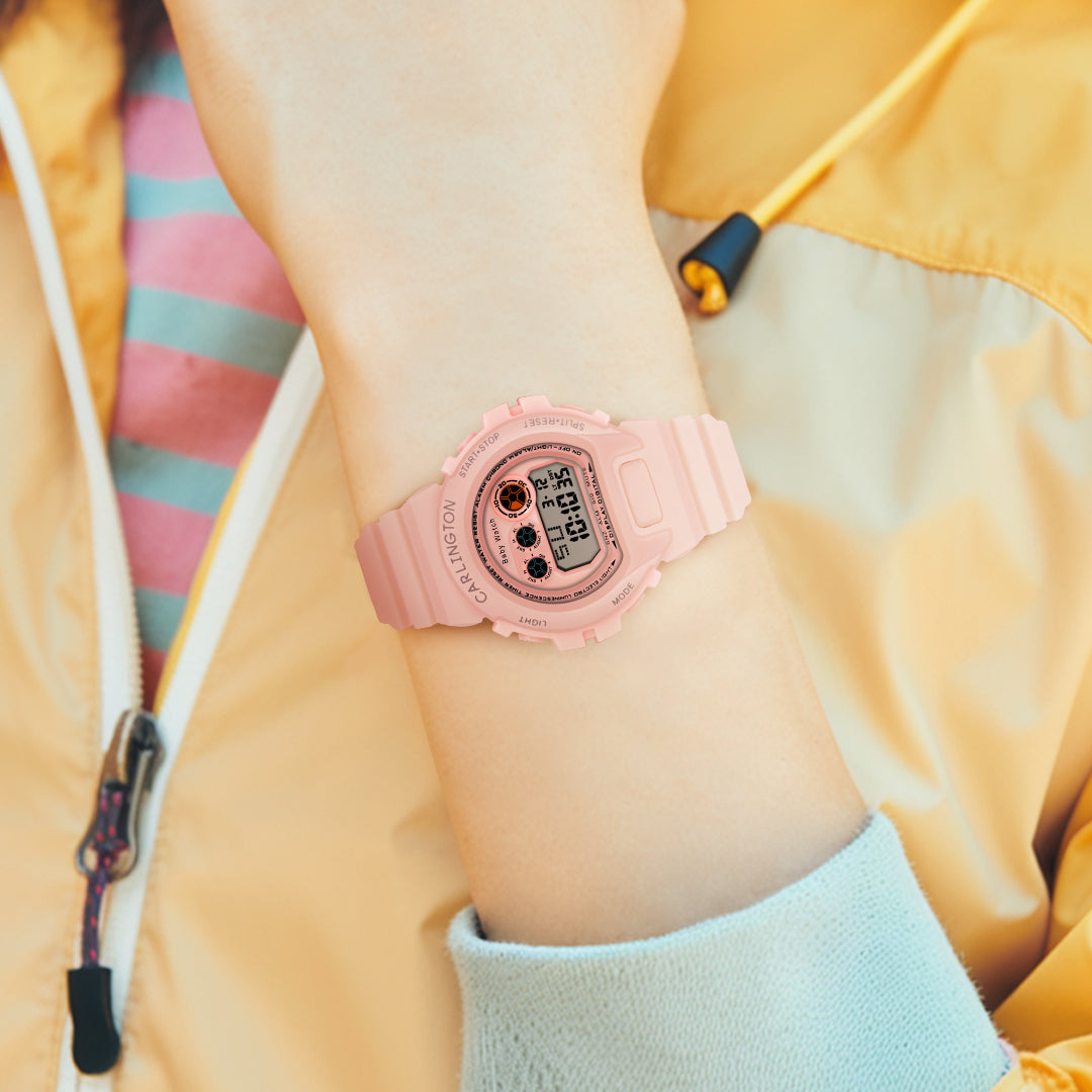 Carlington Kids Digital Watch for Boys and Girls Age 2 to 14 Years Pink Green Black Colour Band with Alarm and Date Display - CT_717