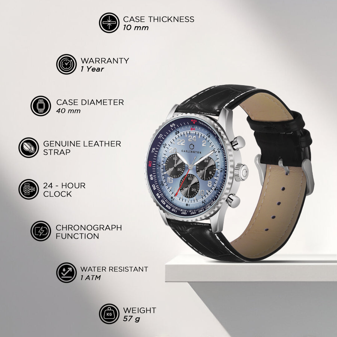 Carlington Legacy Series Analog Wrist Watches with Chronograph & Premium Leather Strap for Men - CT 9988