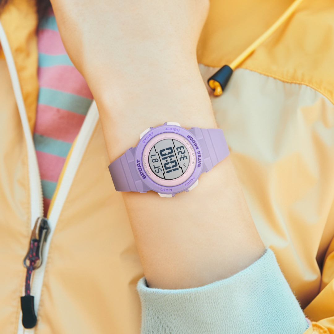 Carlington Kids Digital Watch for Boys and Girls Age 2 to 14 Years Red Purple Black Colour Band with Alarm and Date Display - CT_9123