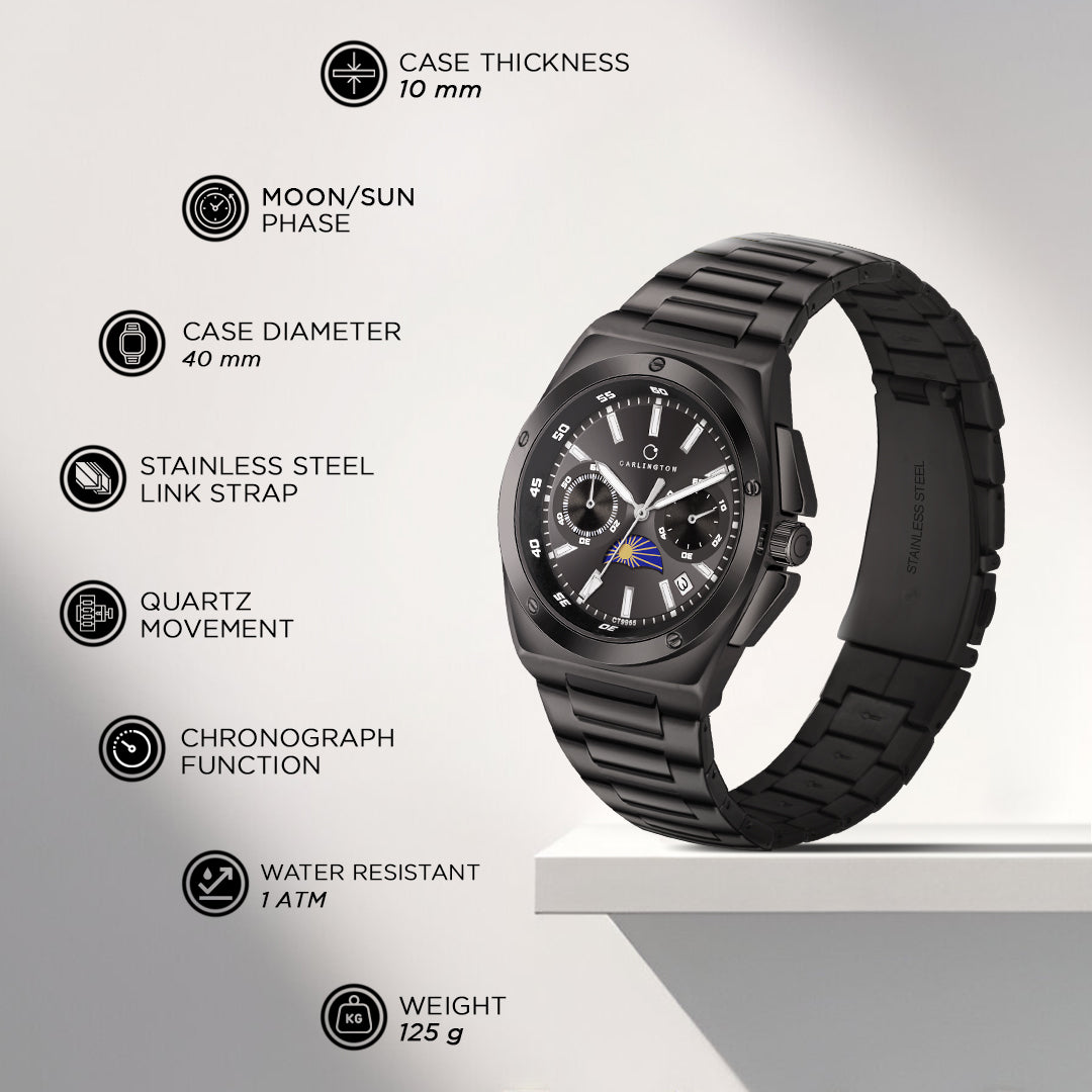 Carlington Legacy Series Analog Wrist Watches With Sun & Moon Face With Stainless Steel Strap for Men - CT 9955
