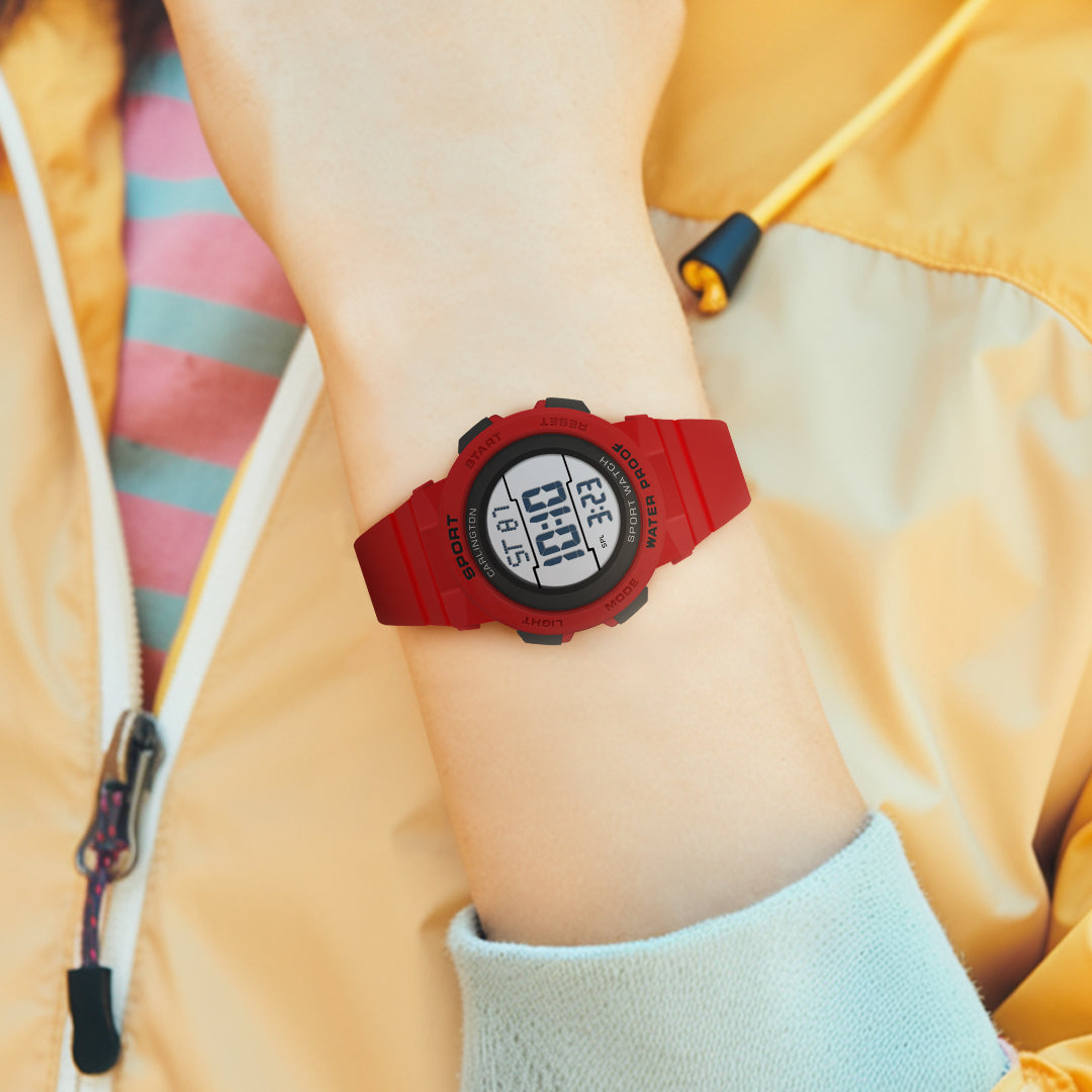 Carlington Kids Digital Watch for Boys and Girls Age 2 to 14 Years Red Purple Black Colour Band with Alarm and Date Display - CT_9123