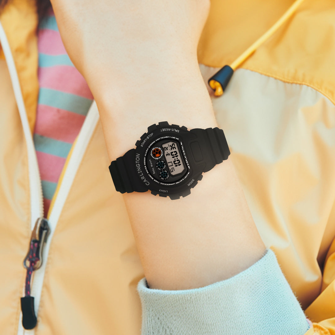 Carlington Kids Digital Watch for Boys and Girls Age 2 to 14 Years Pink Green Black Colour Band with Alarm and Date Display - CT_717