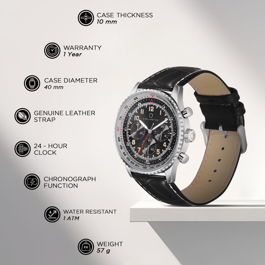 Carlington Legacy Series Analog Wrist Watches with Chronograph & Premium Leather Strap for Men - CT 9988