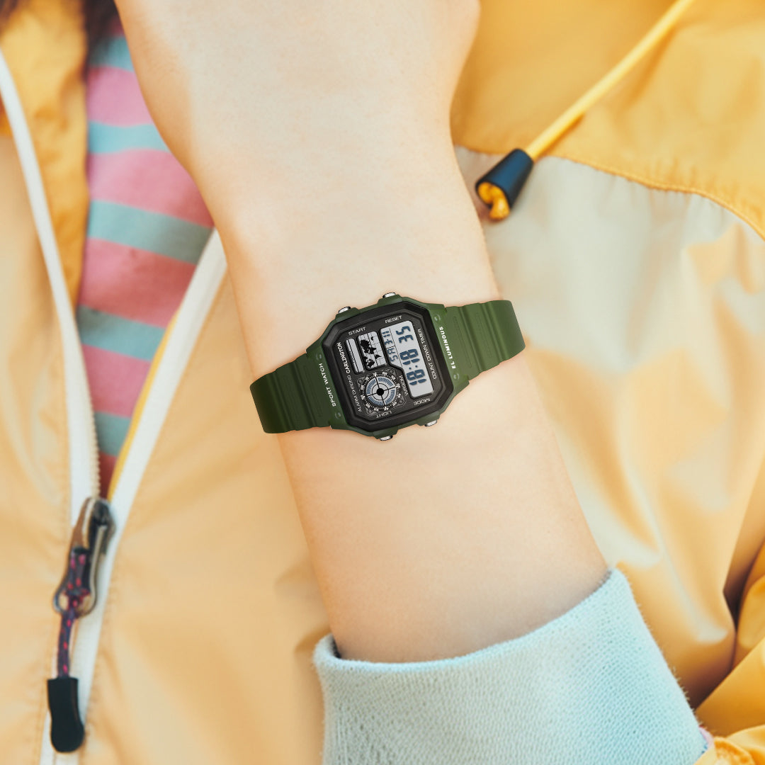 Carlington Kids Digital Watch for Boys and Girls Age 2 to 12 Years Pink Green Black Colour Band with Alarm and Date Display - CT_321