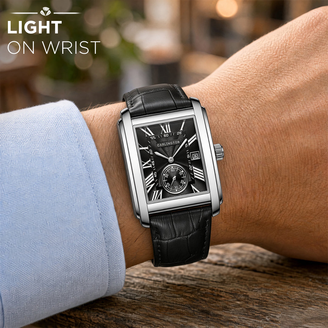 Carlington MERIDIAN 4070 Black – Luxury Men's Rectangular Analog Quartz Watch
