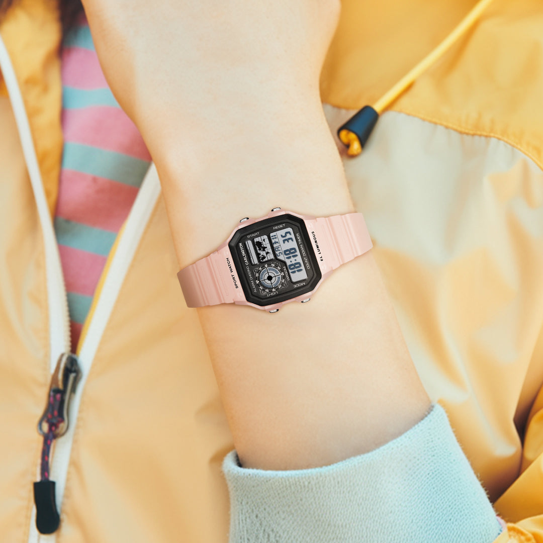 Carlington Kids Digital Watch for Boys and Girls Age 2 to 12 Years Pink Green Black Colour Band with Alarm and Date Display - CT_321