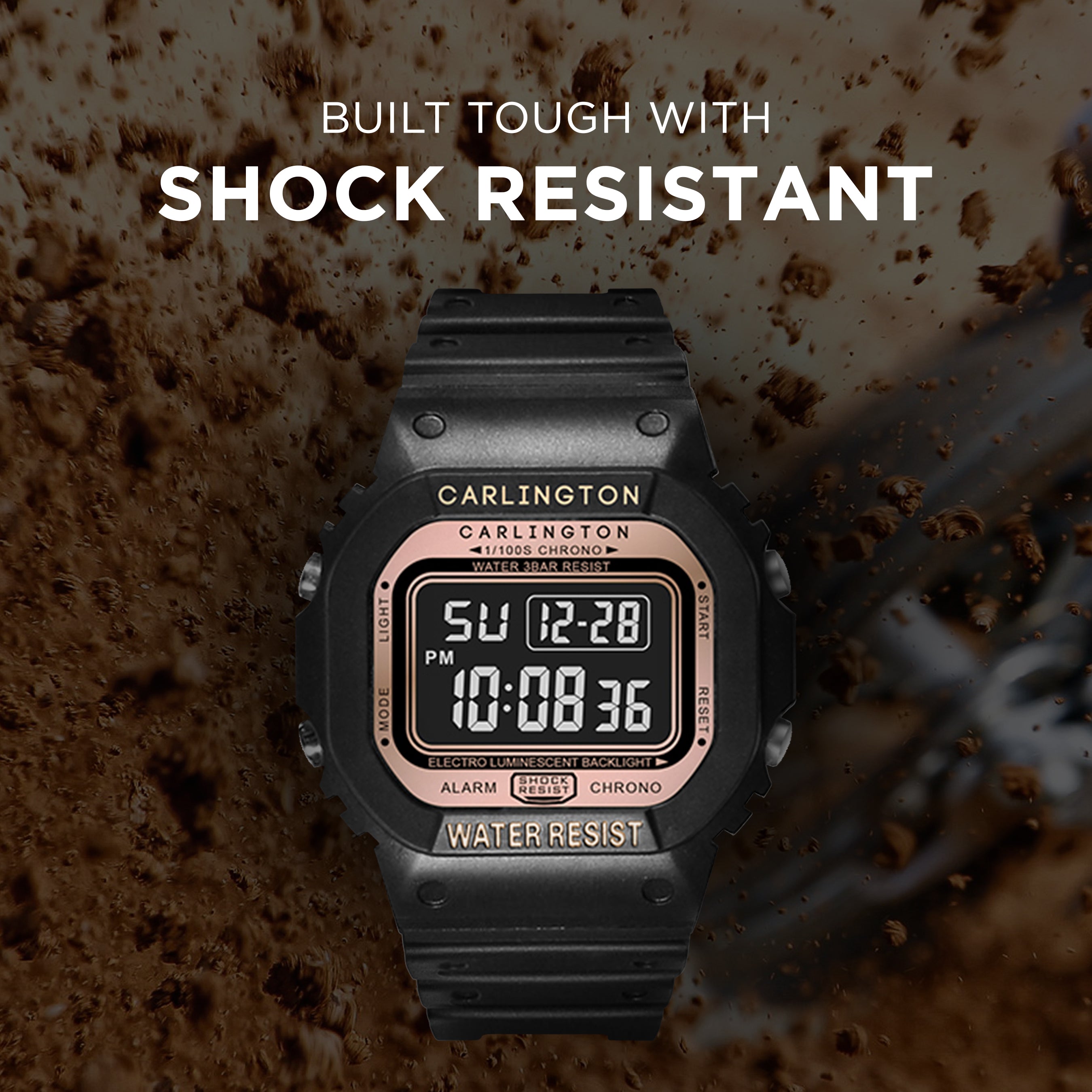 Carlington Digital Sports Watch Dual Time, Alarm, Calendar, Stopwatch, Water-Resistant, Shock-Resistant, Back Light Display. The Perfect Watch for Men - CT 1801